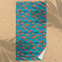 Cute Swimming Goldfish & Water Pattern