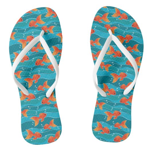 Cute Swimming Goldfish & Water Pattern Teenslippers (Voetbed)