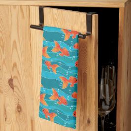 Cute Swimming Goldfish & Water Pattern Theedoek
