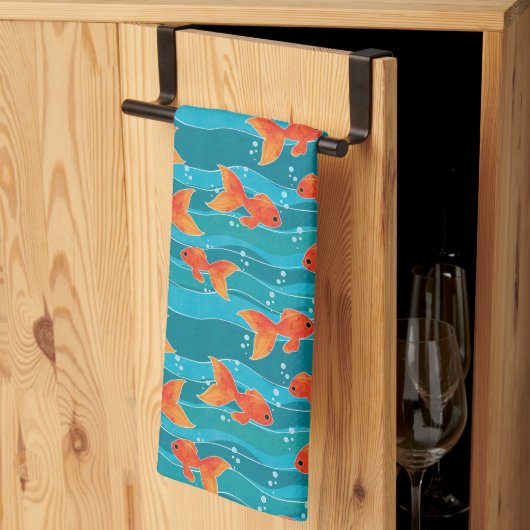 Cute Swimming Goldfish & Water Pattern Theedoek (Derde Gevouwen)