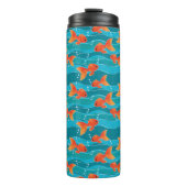 Cute Swimming Goldfish & Water Pattern Thermosbeker (Voorkant)