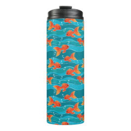 Cute Swimming Goldfish & Water Pattern Thermosbeker