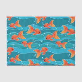 Cute Swimming Goldfish & Water Pattern Tissuepapier