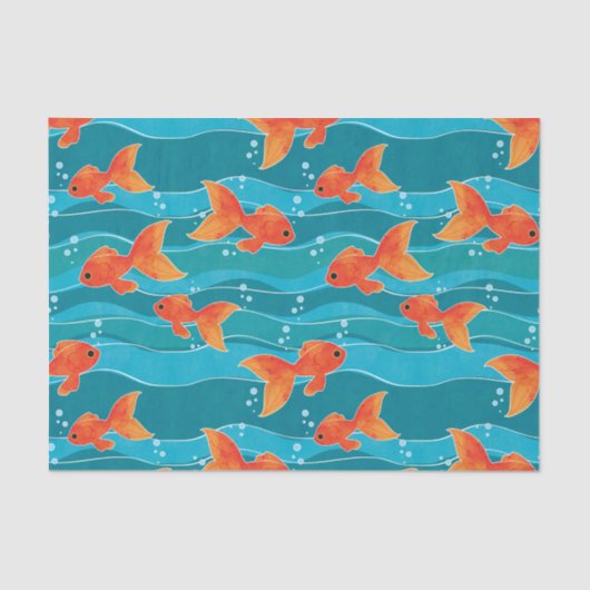 Cute Swimming Goldfish & Water Pattern Tissuepapier (Voorkant)