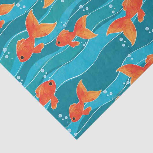 Cute Swimming Goldfish & Water Pattern Tissuepapier (Detail)
