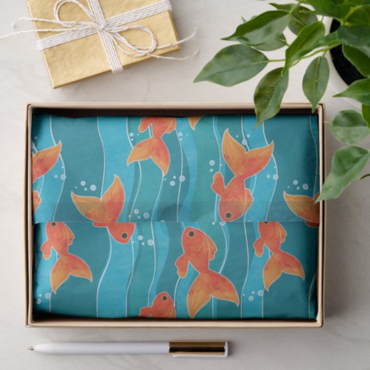 Cute Swimming Goldfish & Water Pattern Tissuepapier (Geschenk)