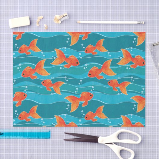 Cute Swimming Goldfish & Water Pattern Tissuepapier (Craft)