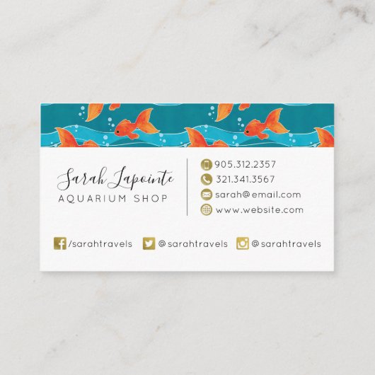 Cute Swimming Goldfish & Water Pattern Visitekaartje (Achterkant)