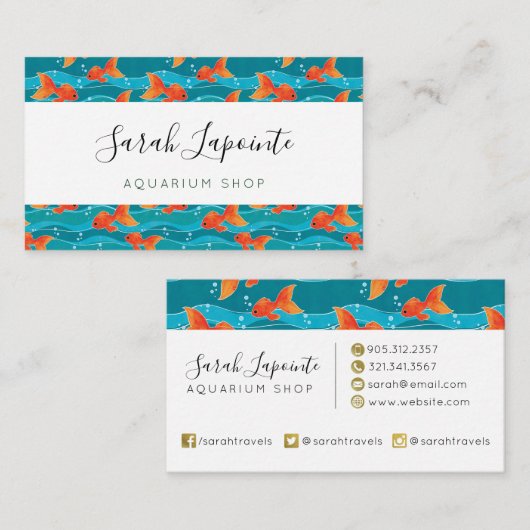 Cute Swimming Goldfish & Water Pattern Visitekaartje (Voorkant / Achterkant)