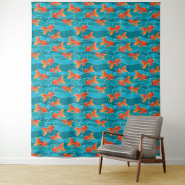 Cute Swimming Goldfish & Water Pattern Wandkleed
