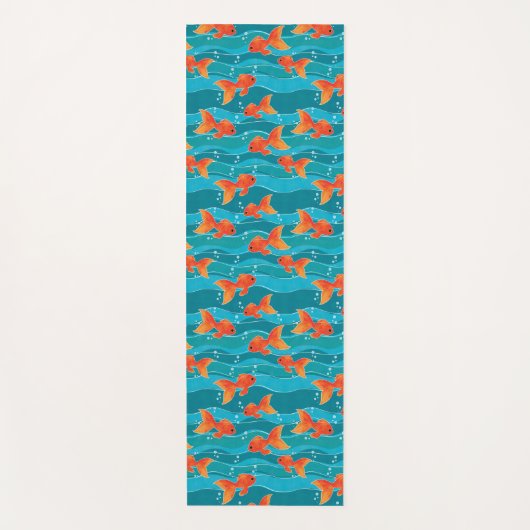 Cute Swimming Goldfish & Water Pattern Yogamat (Voorkant)