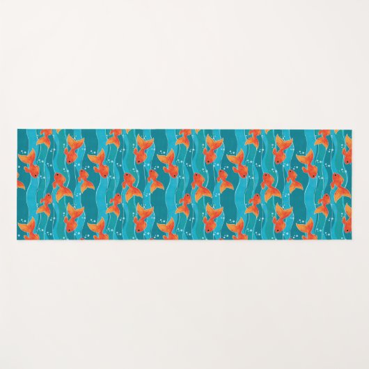 Cute Swimming Goldfish & Water Pattern Yogamat (Voorkant (horizontaal))