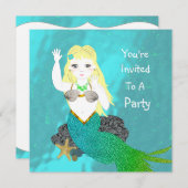 Cute Swimming Mermaid Party Kaart (Voorkant / Achterkant)