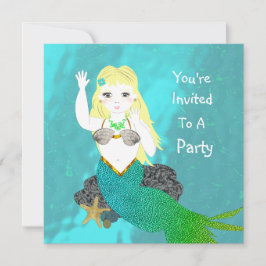 Cute Swimming Mermaid Party Kaart