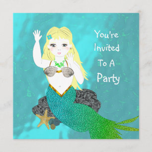 Cute Swimming Mermaid Party Kaart