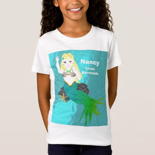Cute Swimming Mermaid Personalized T-shirt (Voorkant)