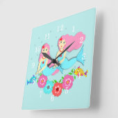 Cute Swimming Mermaids Thema Vierkante Klok (Hoek)