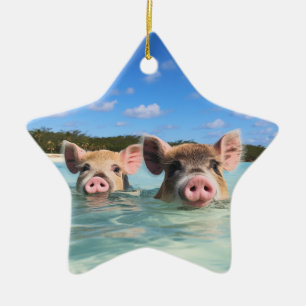 Cute Swimming Pig Exuma Bahamas Keramisch Ornament
