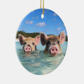 Cute Swimming Pig Exuma Bahamas Keramisch Ornament (Rechts)