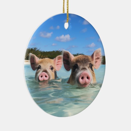 Cute Swimming Pig Exuma Bahamas Keramisch Ornament (Rechts)
