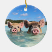Cute Swimming Pig Exuma Bahamas Keramisch Ornament (Voorkant)