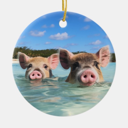 Cute Swimming Pig Exuma Bahamas Keramisch Ornament (Voorkant)