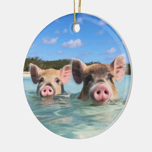 Cute Swimming Pig Exuma Bahamas Keramisch Ornament (Links)