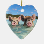 Cute Swimming Pig Exuma Bahamas Keramisch Ornament (Rechts)