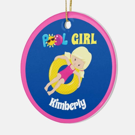 Cute Swimming Pool Blonde Girl Personalized Keramisch Ornament (Links)