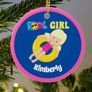 Cute Swimming Pool Blonde Girl Personalized Keramisch Ornament