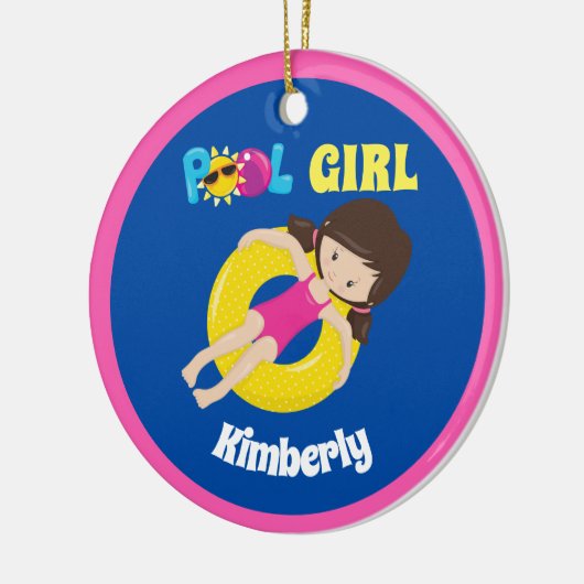 Cute Swimming Pool Girl Custom Pink Blue Keramisch Ornament (Links)
