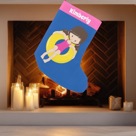 Cute Swimming Pool Girl Custom Pink Blue Kleine Kerstsok