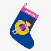 Cute Swimming Pool Girl Custom Pink Blue Kleine Kerstsok (Voorkant (Hangend))