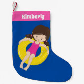 Cute Swimming Pool Girl Custom Pink Blue Kleine Kerstsok (Voorkant)