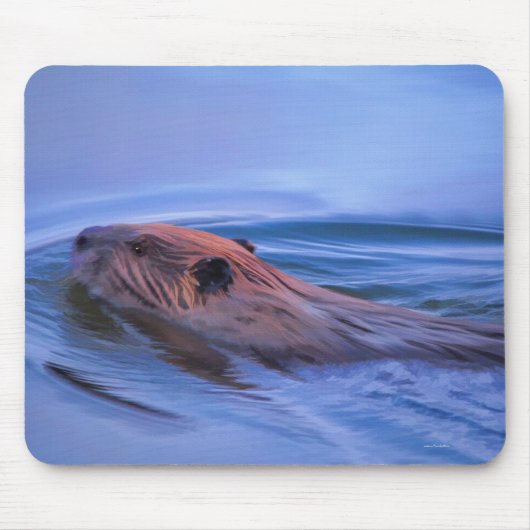 Cute Swimming Wild Beaver Wildlife Art Muismat (Voorkant)