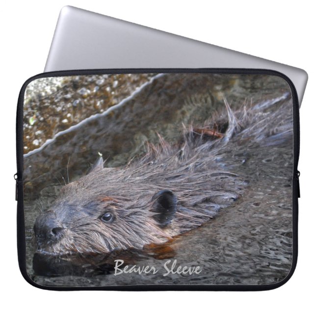 Cute Swimming Wild Beaver Wildlife Foto Laptop Sleeve (Voorkant)