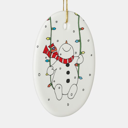 Cute Swinging Snowman Keramisch Ornament (Rechts)