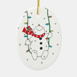 Cute Swinging Snowman Keramisch Ornament