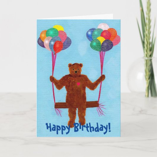 Cute Swinging Teddy Bear Birthday Kaarten voor kin (Voorkant)