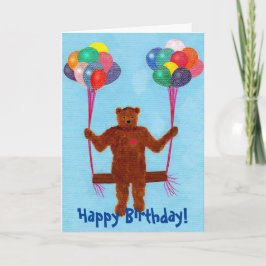 Cute Swinging Teddy Bear Birthday Kaarten voor kin