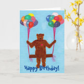 Cute Swinging Teddy Bear Birthday Kaarten voor kin (Gele Bloem)