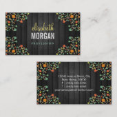 Cute Swirl Flowers op Dark Wood Visitekaartje (Voorkant / Achterkant)