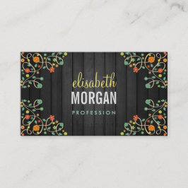 Cute Swirl Flowers op Dark Wood Visitekaartje