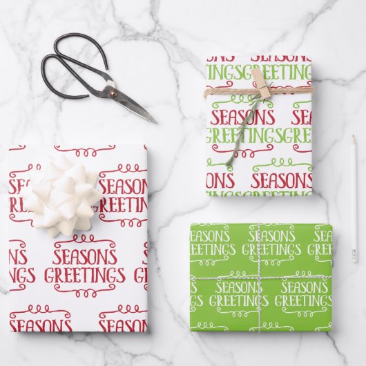 Cute Swirly Season's Greetings Ornament Kerstmis Inpakpapier Vel (Voorkant)