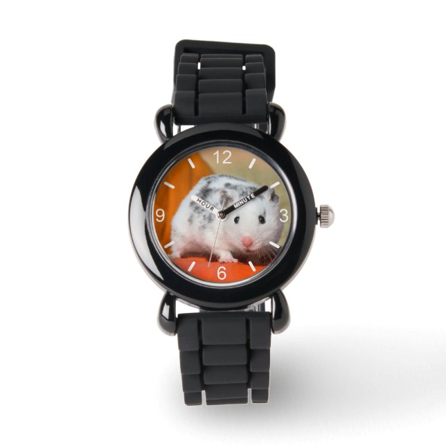Cute Syrian Hamster White Black Spotted dial-bord Horloge (Voorkant)