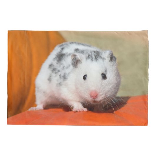 Cute Syrian Hamster White Black Spotted Funny Pet Kussensloop (Achterkant)