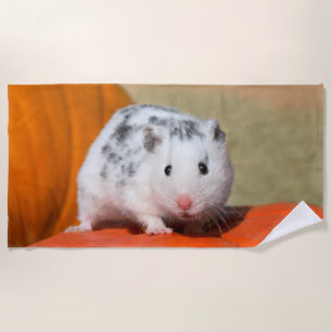 Cute Syrian Hamster White Black Spotted Funny Pet Strandlaken