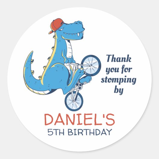 Cute T-Rex Cartoon Dinosaur Kids Birthday Party Ronde Sticker (Voorkant)