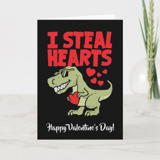 Cute T-Rex Dino-Valentijnsdag | I Steal Hearts Feestdagen Kaart (Voorkant)