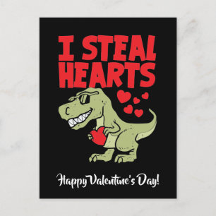 Cute T-Rex Dino-Valentijnsdag   I Steal Hearts Feestdagenkaart